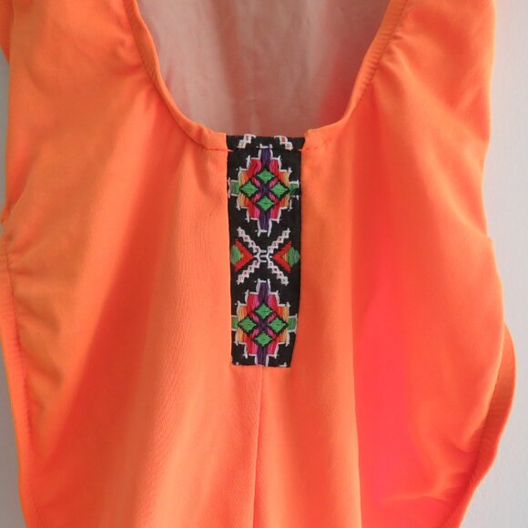 VINTAGE GOTCHA 90s Neon Orange Aztec Embroidered Open Back Swimsuit - Size S - Picture 11 of 15